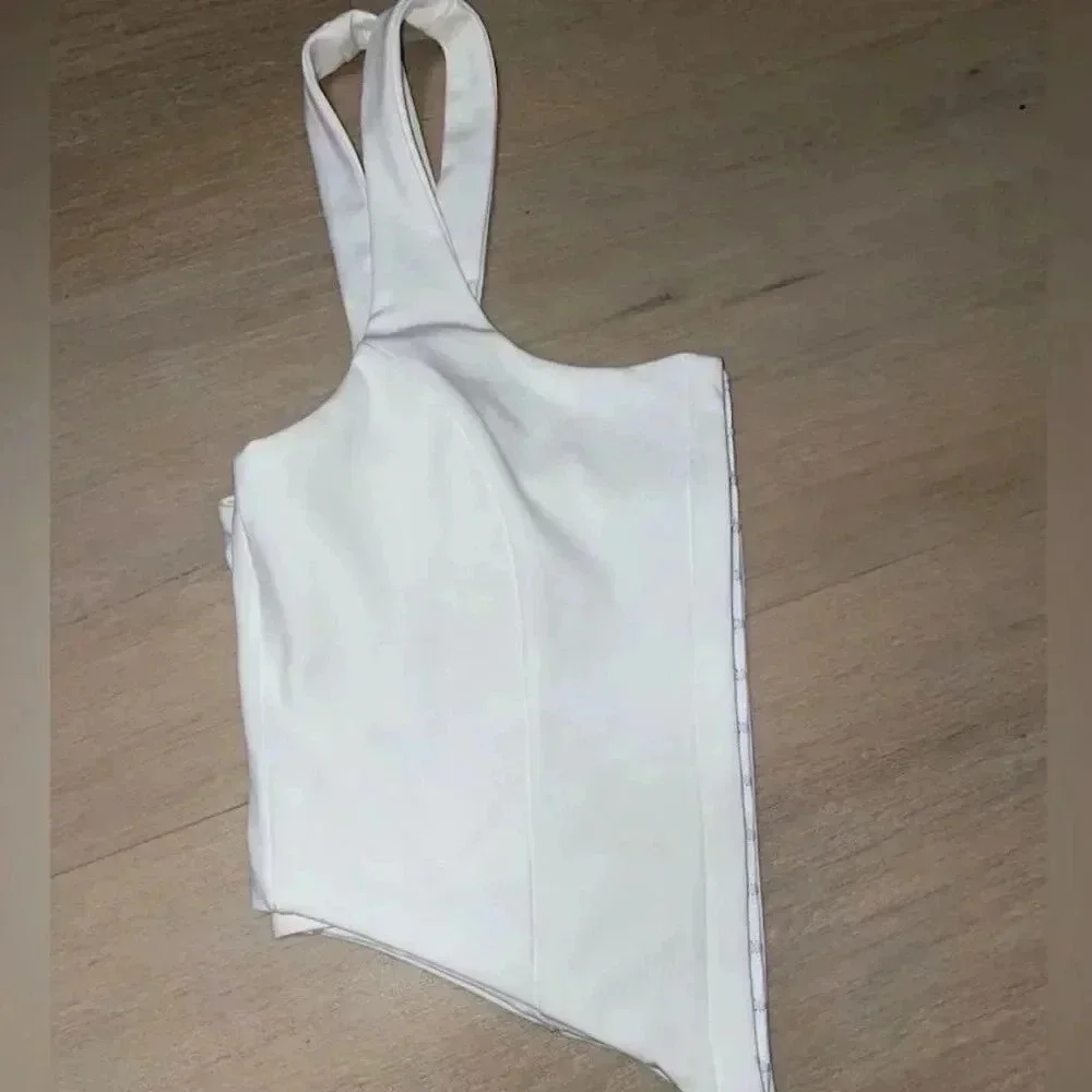 Women's Sexy White Corset Crop Top Square Neck Sleeveless Clubwear S​